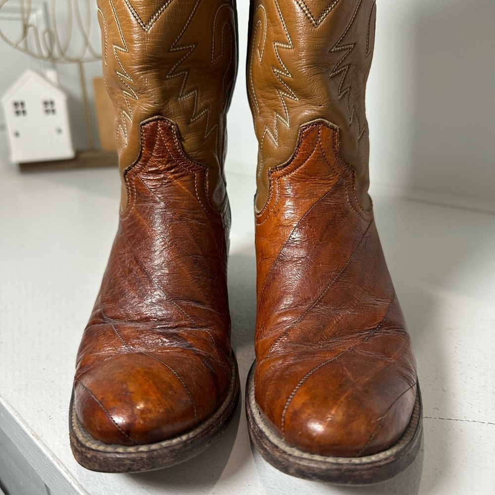 Vintage Renegade Cowboy Boots Youth Girls Size 4 Eel Skin Foot Brown Western - Picture 4 of 11